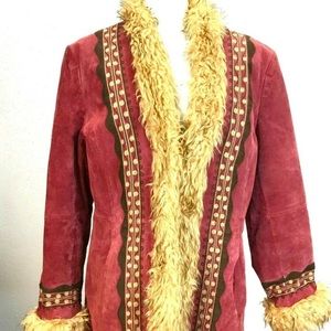 Boho Embroidered Penny Lane Fur Suede Coat